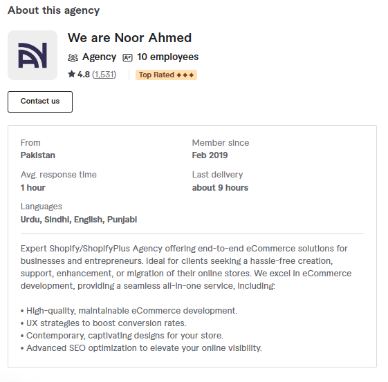 Noor Ahmed Fiverr profile page - one of the Best Website developers on Fiverr.