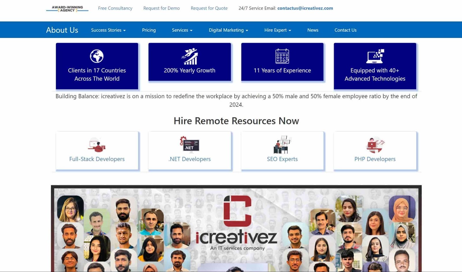 Screenshot of Icreativez Technologies website