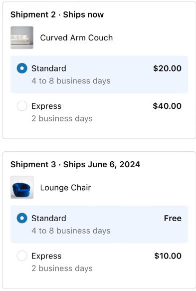 separate shipping methods introduced in Summer updates 2024