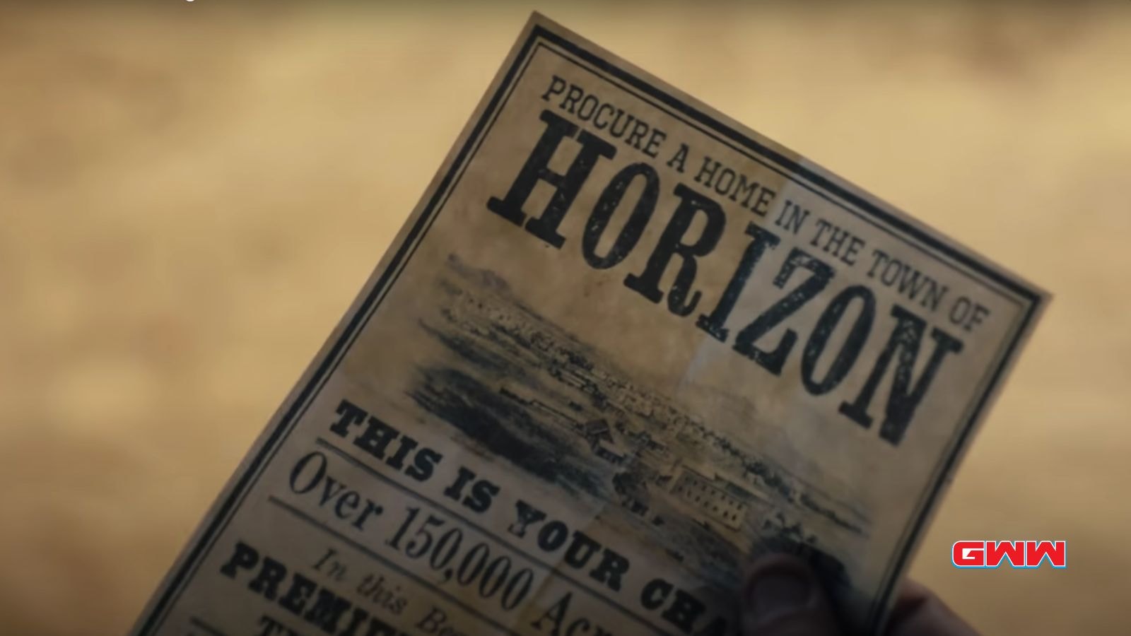 A paper brochure about acquiring land in the Horizon, Horizon: An American Saga Trailer