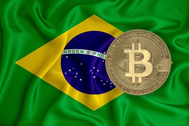 The national flag of Brazil with a bitcoin on it