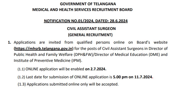 MHSRB Telangana Recruitment