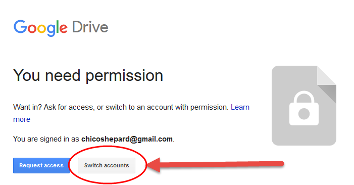 Google drive You Need Permission screen