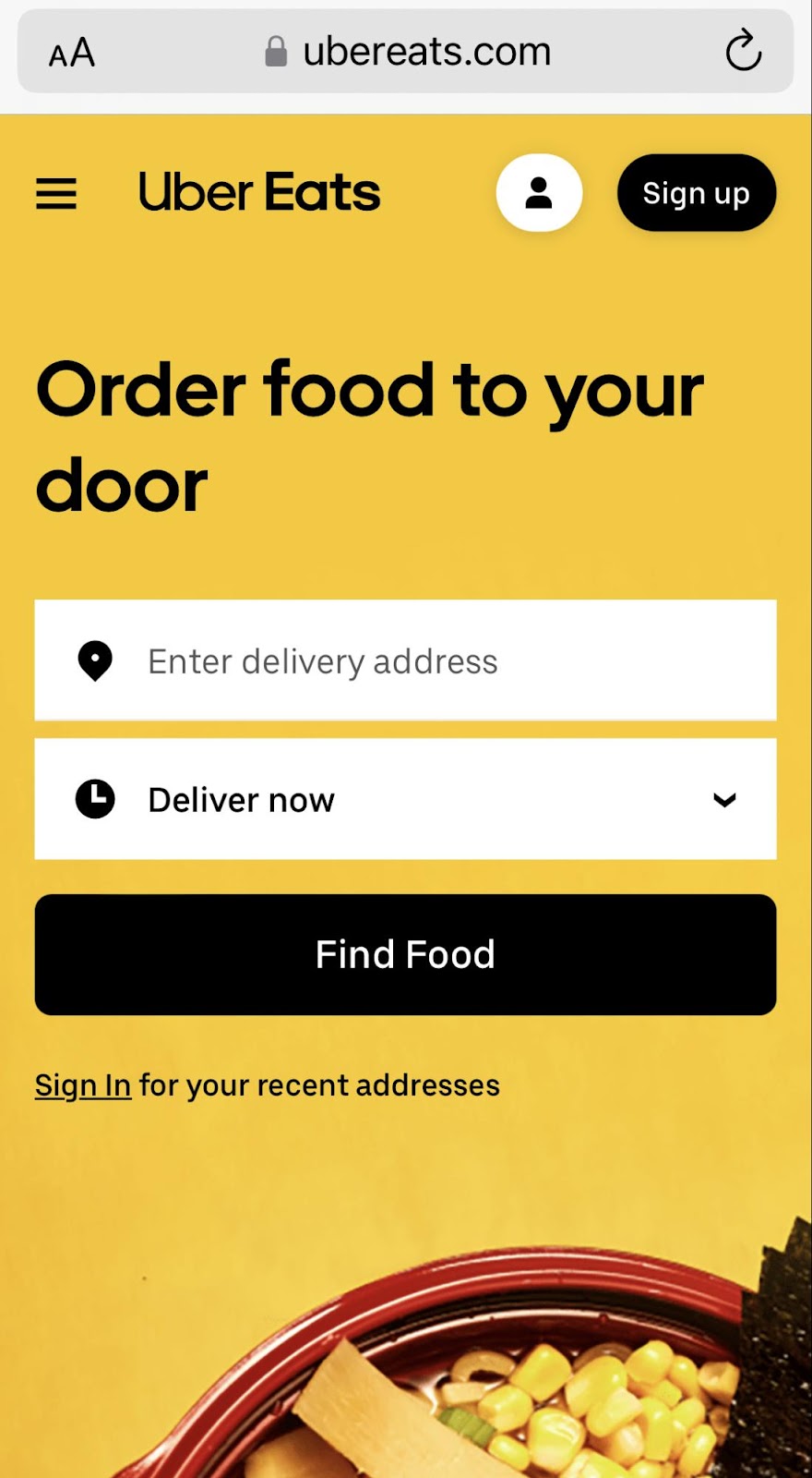 This image shows Uber eats mobile page example.