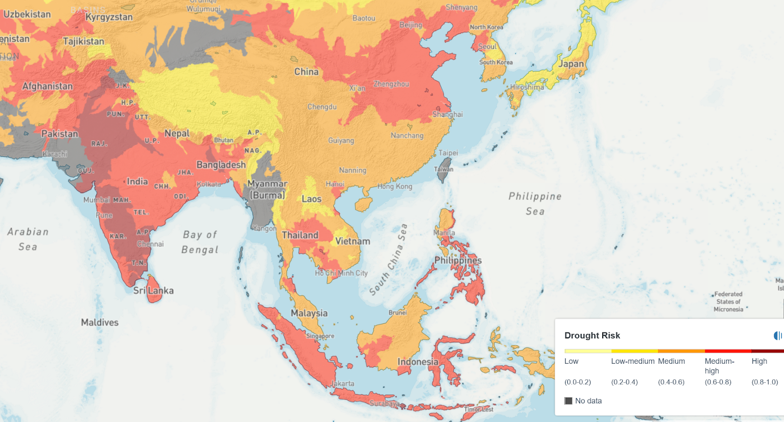 Drought Risk in Asia, Source: WRI