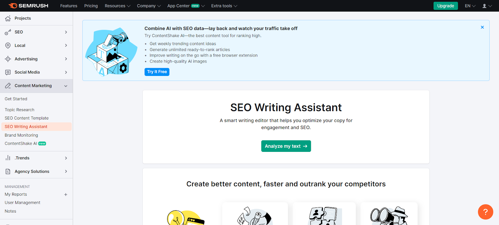 A screenshot of Semrush SEO Writing Assistant's website