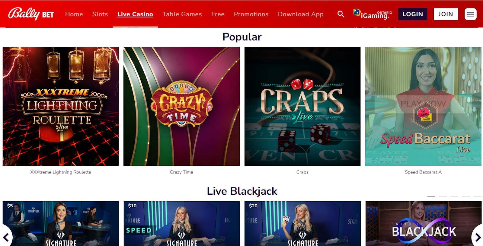 Live Casino Bally Bet