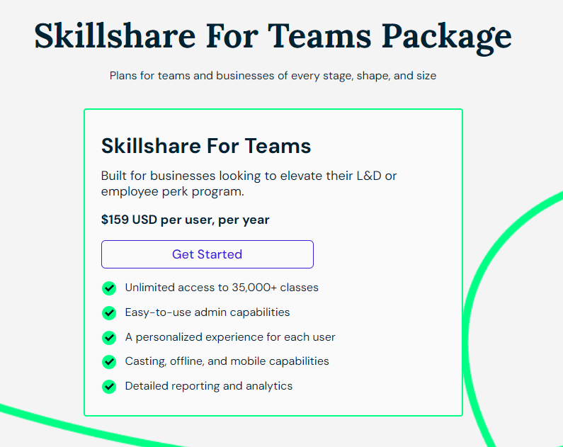 Skillshare pricing for Teams