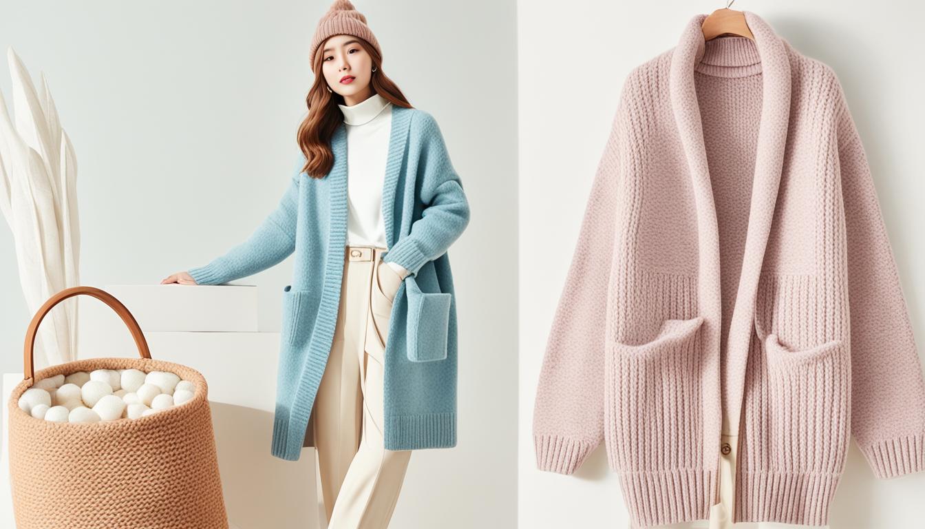 A cozy Korean winter look featuring warm, oversized knitwear in soft pastel hues. Add a touch of elegance with a long coat in a neutral tone and complete the outfit with a pair of suede ankle boots and a matching bucket hat. Don't forget to accessorize with a chunky scarf and mittens for ultimate coziness.