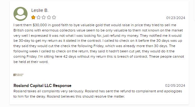 Rosland Capital complaints on BBB