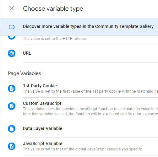 Choose the custom variable type in GTM