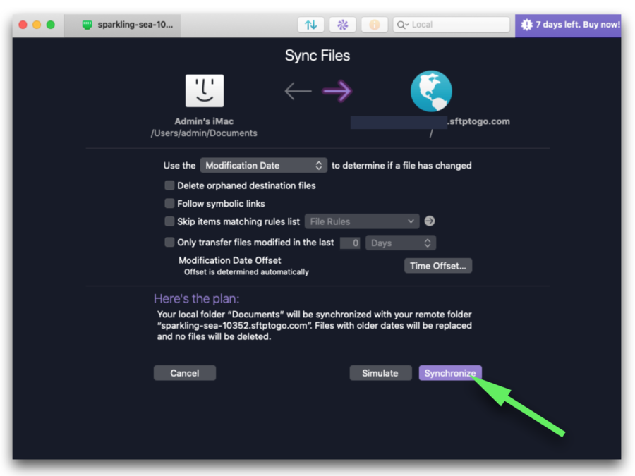 sync remote ftp server to local mac