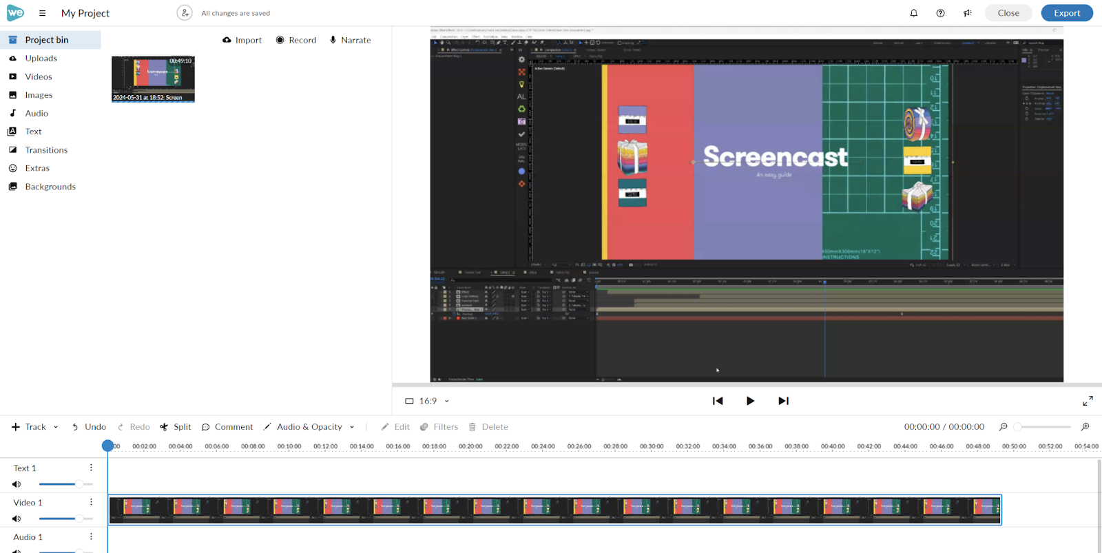 Editing a screencast in WeVideo's editor.