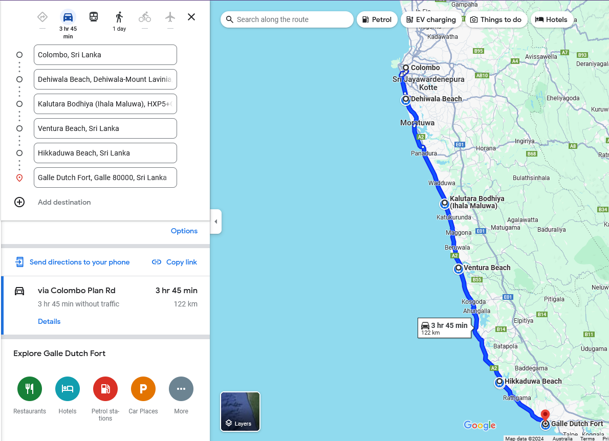 roadtrip map From driving Colombo to Galle