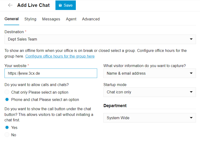 Setting Up 3CX Live Chat in the Admin Console