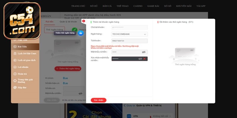 Khách hàng cần kiểm tra và xác minh dữ liệu rút tiền c54