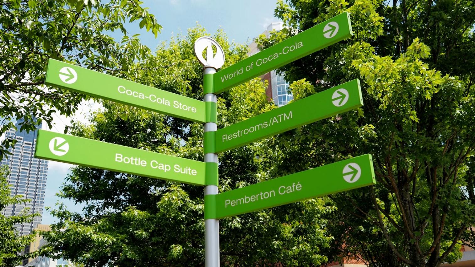 The picture shows a direction sign board at Centennial Olympic Park, a free thing to do in Atlanta.  