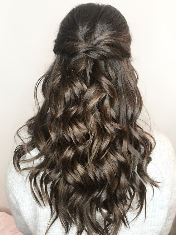 Prom hairstyles: Picture of  a lady wearing Half-Up, Half-Down with Textured Waves