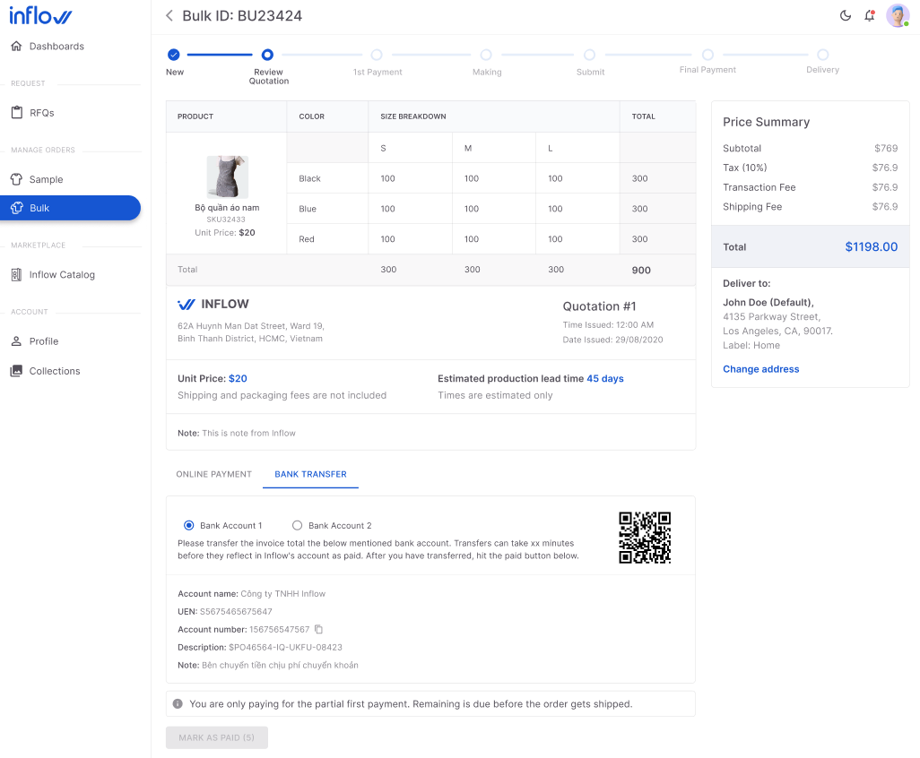 Bulk-ordering on Inflow's platform