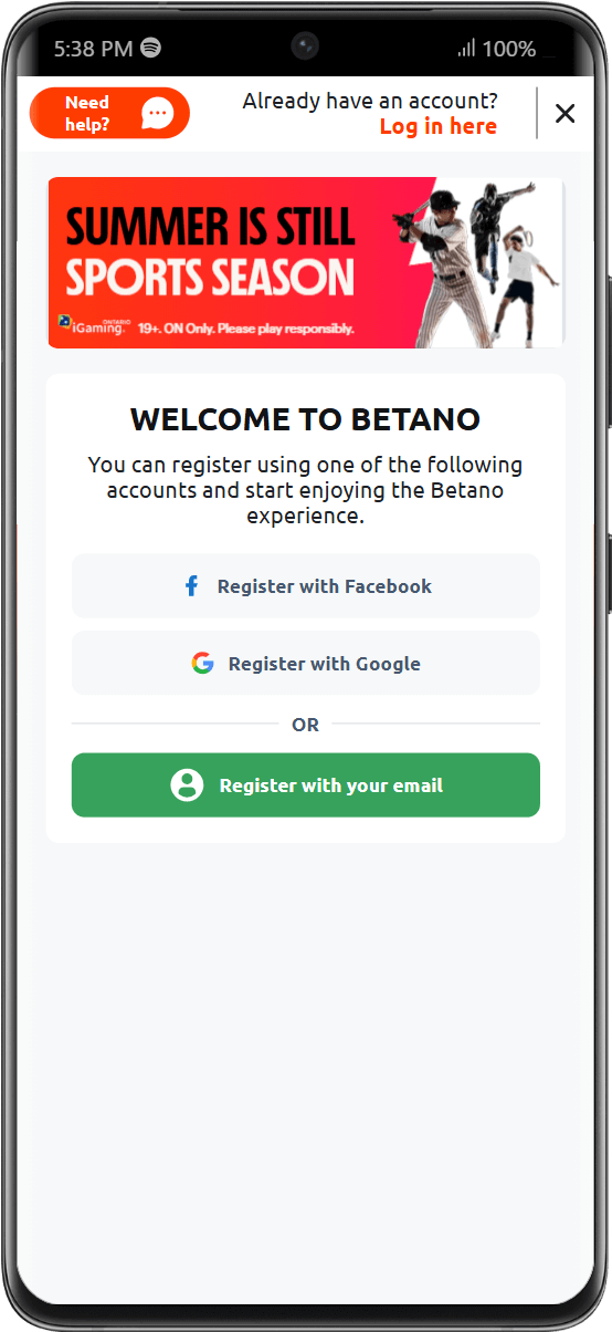 Registration page