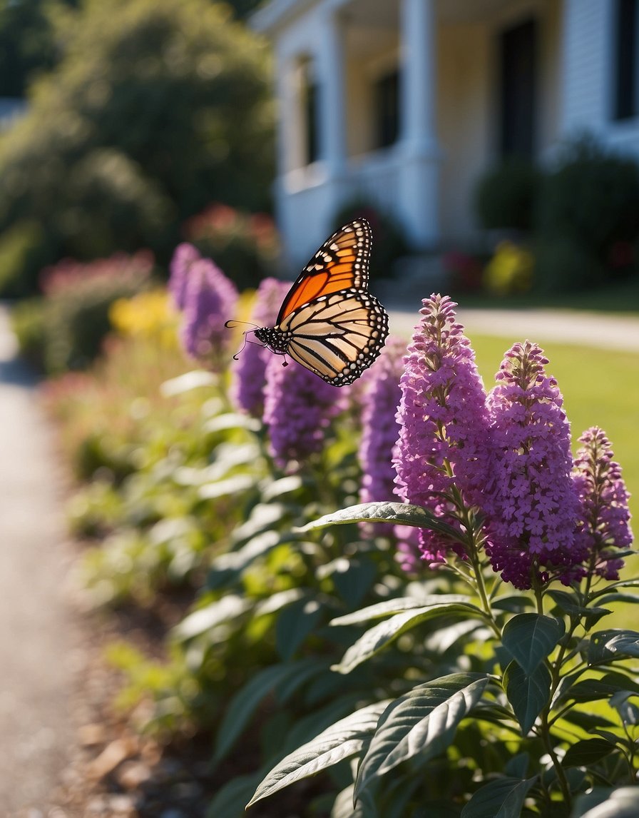 A row of 21 butterfly bushes in front of a house