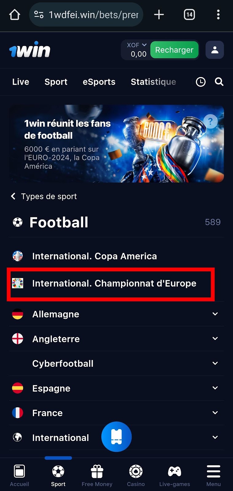Choix de type de sport