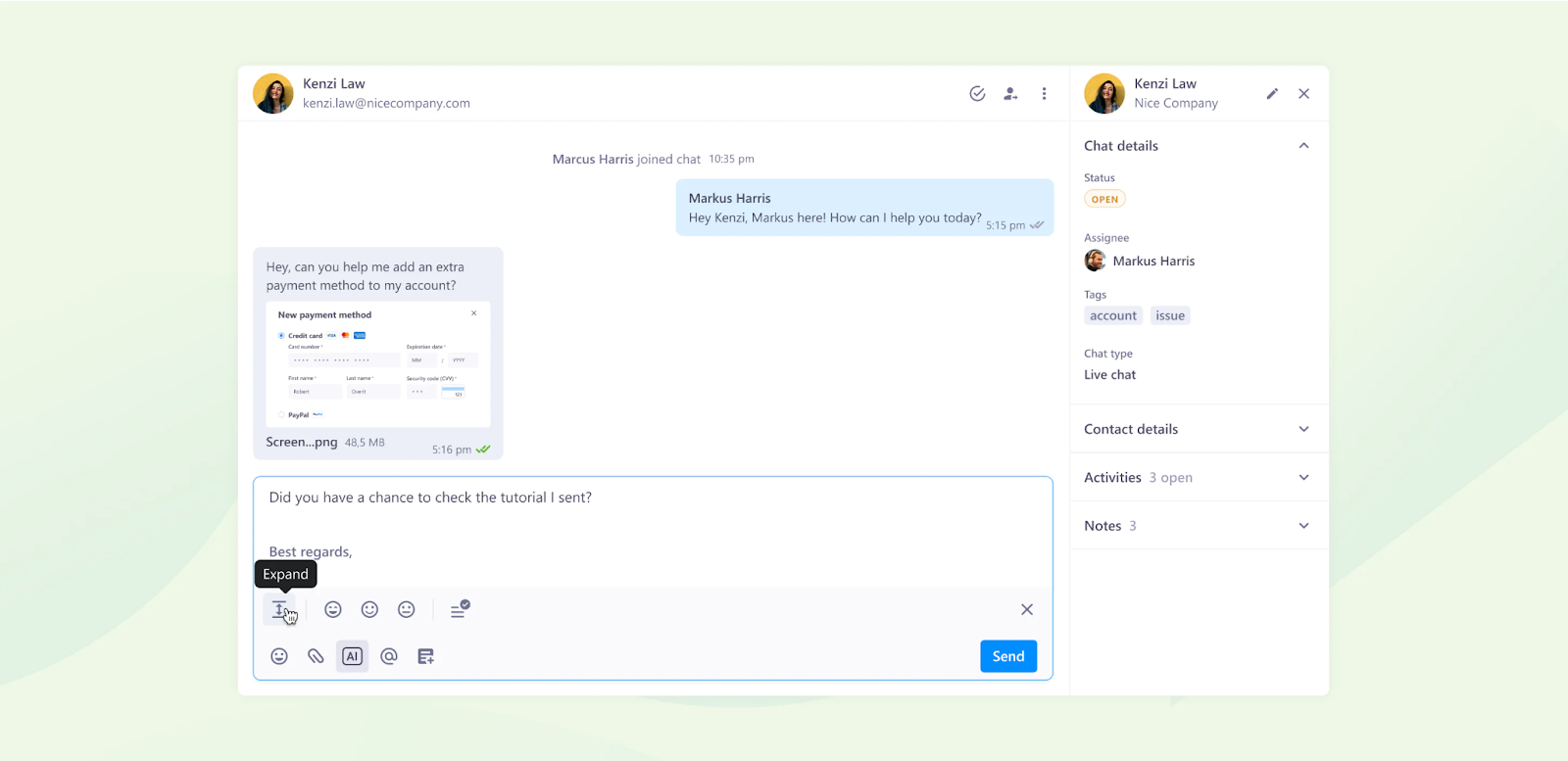 Live chat support via conversational AI integrations