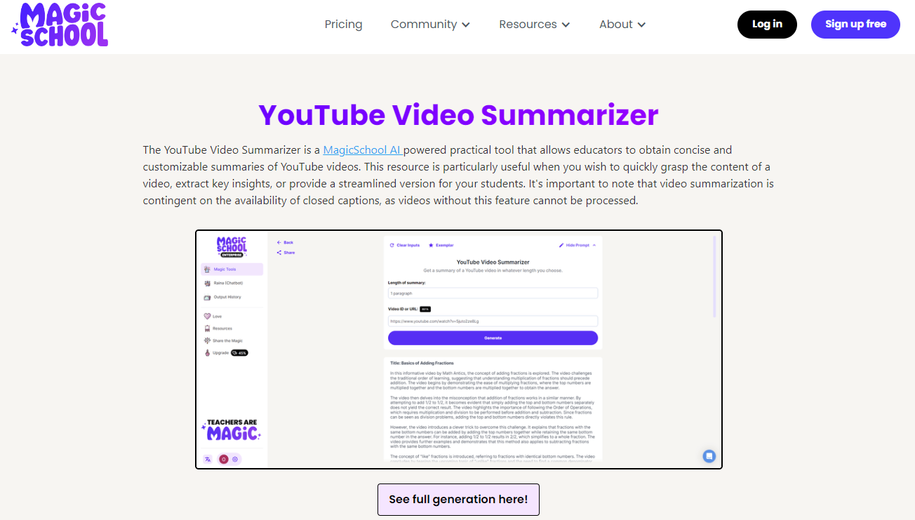 MagicSchool.ai YouTube Video Summarizer