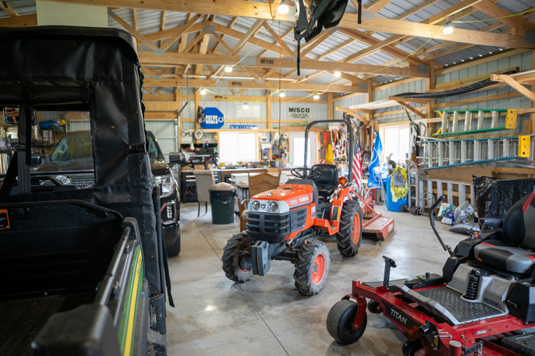 lawn mower inside garage