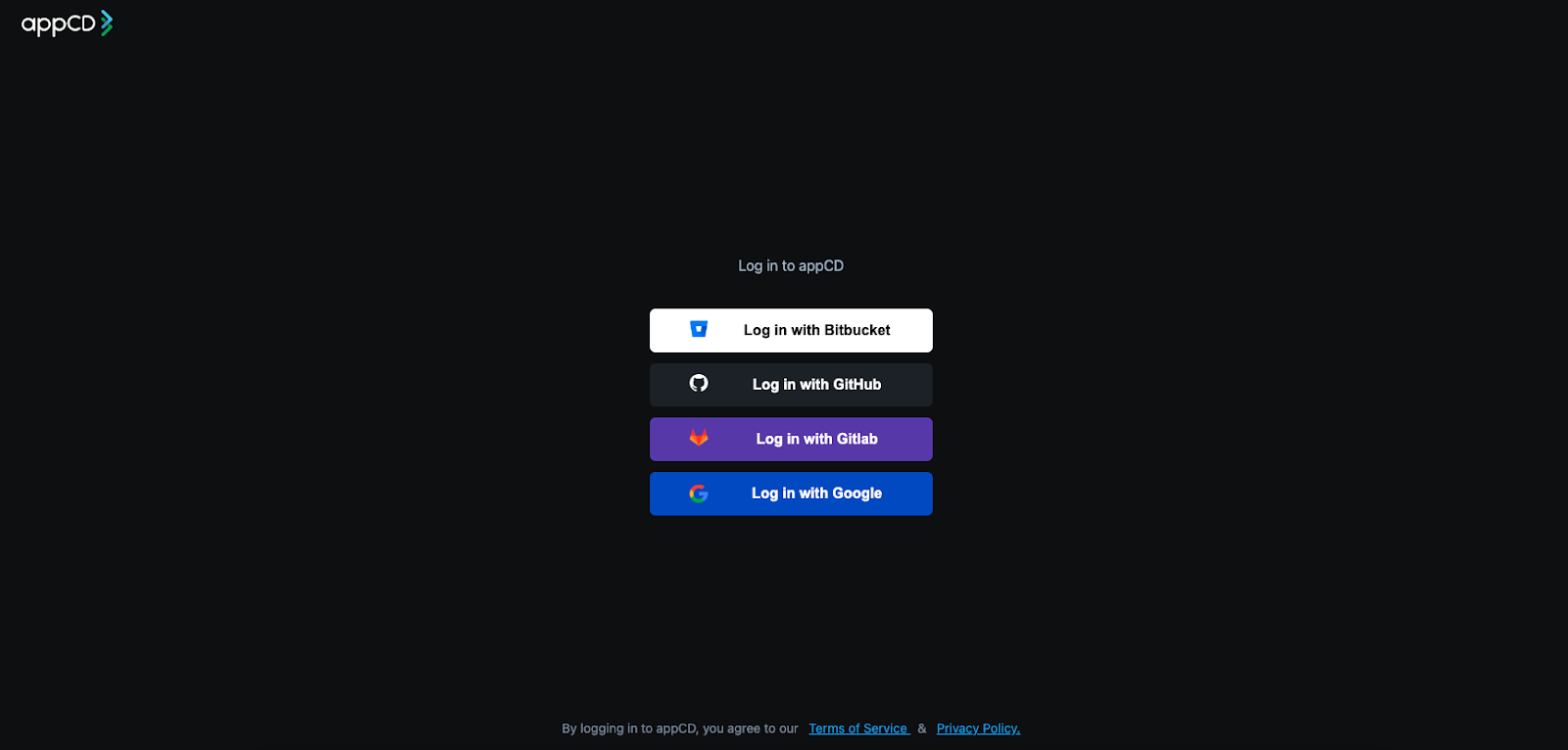 appCD login screen