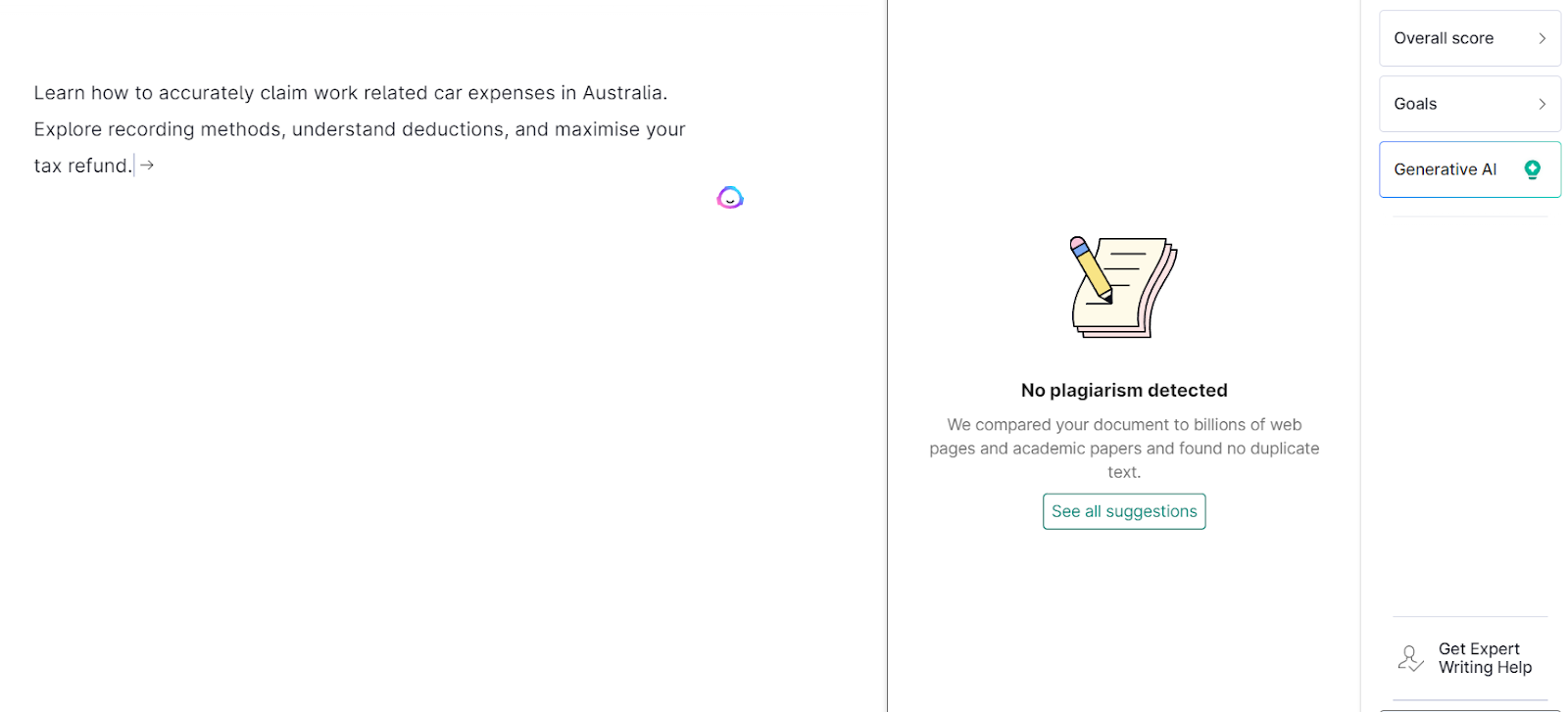 Grammarly's Plagiarism Checker feature