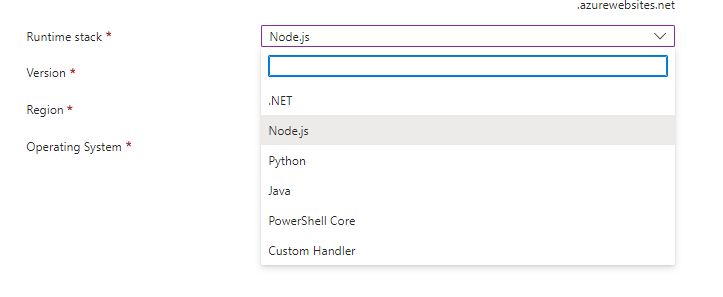 choose node.js as runtime stack