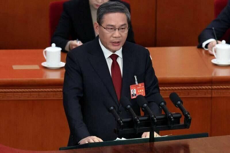 中國國務院總理李強5日在中國全國人大發表政府工作報告。（路透）