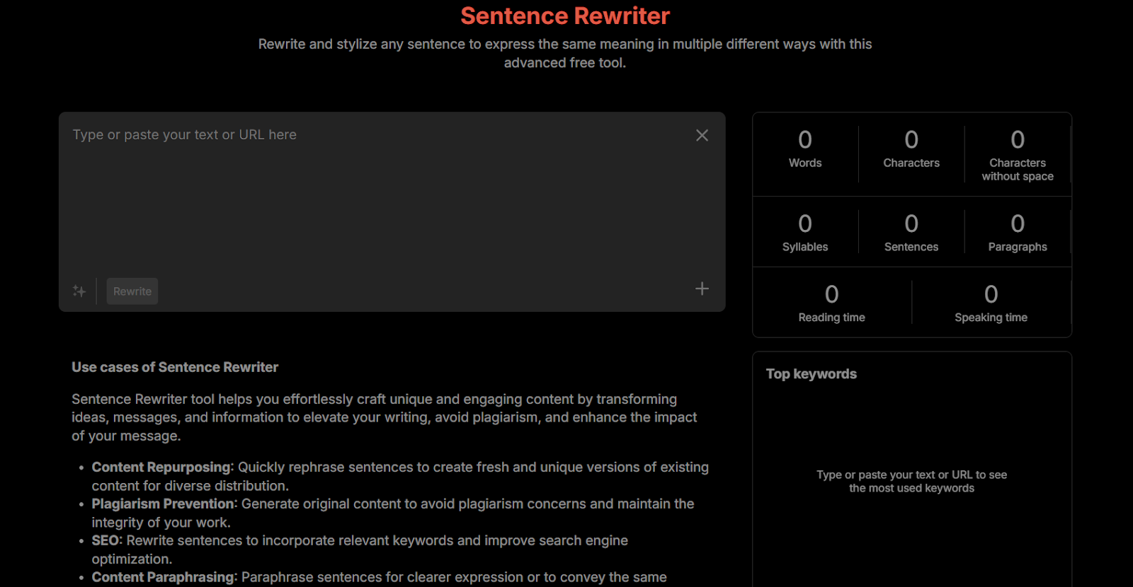 Wordcount.com Sentence Rewriter