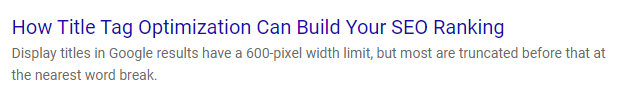 Screenshot of Title Tag as seen on a search engine