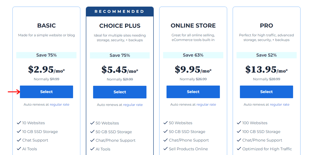 Pick a Bluehost Plan