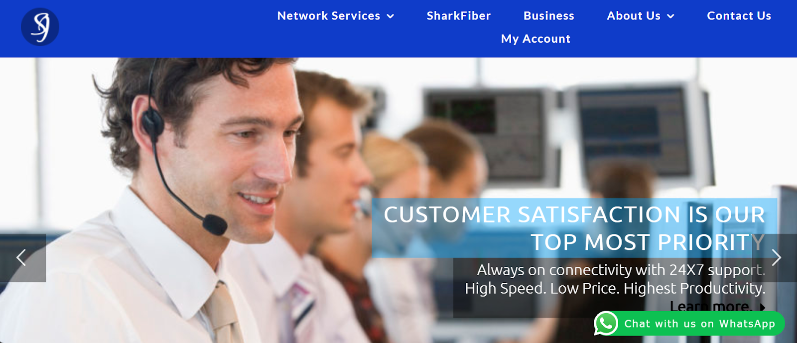 Shark Telecom website snapshot highlighting the services it offers.