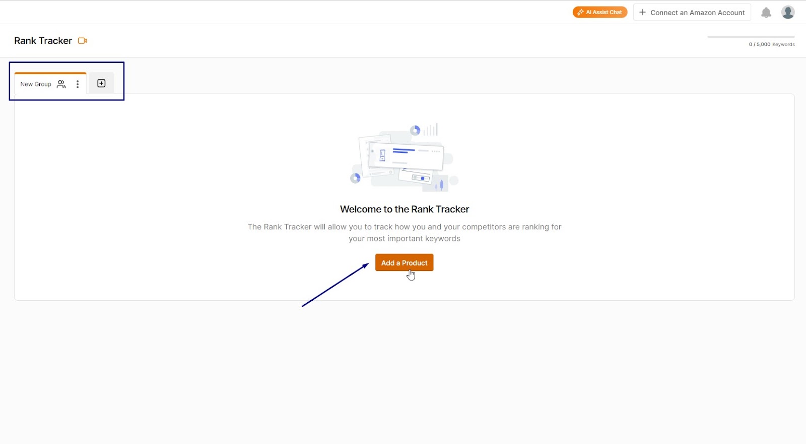 To begin tracking, create a group name and then click on Add a product