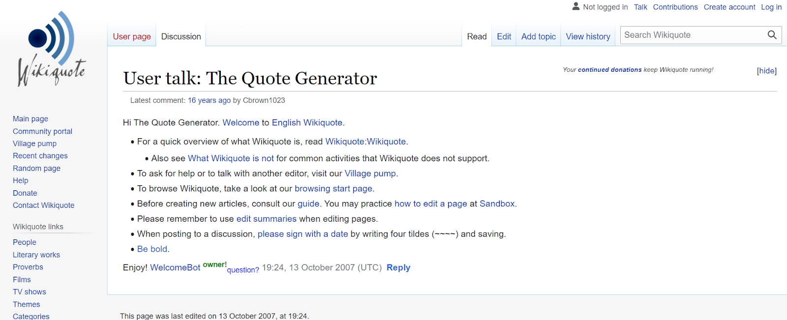 Wikiquote User Talk: The Quote Generator