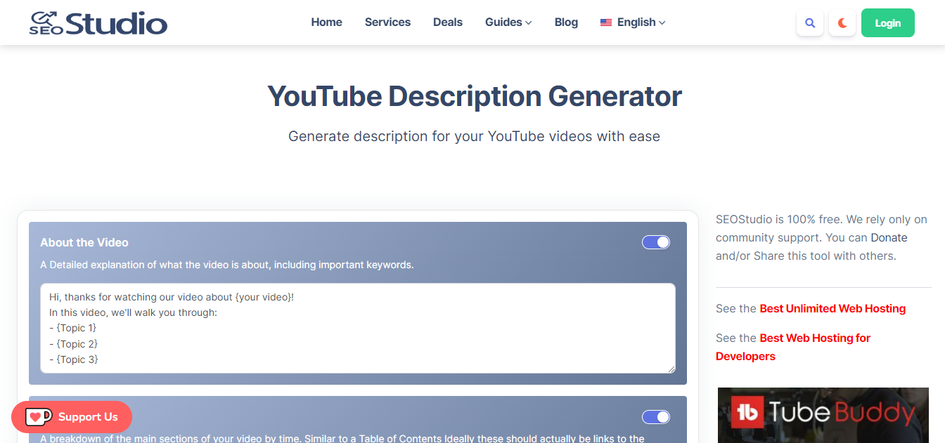 SEO Studio YouTube Description Generator