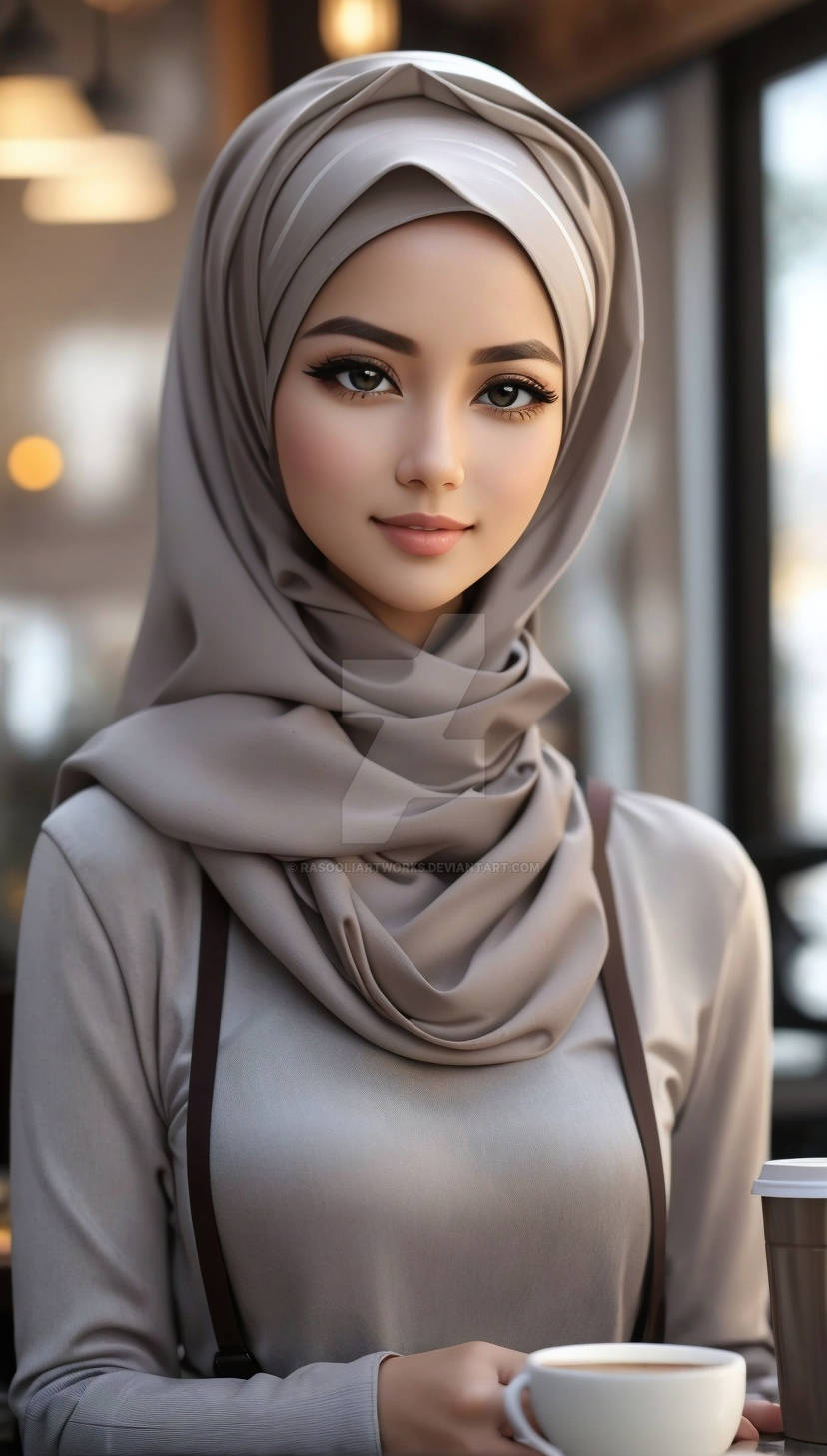 Beautiful Hijab Girl having a cup of tea