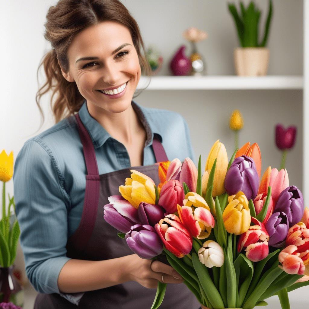 A person holding a bouquet of tulips  Description automatically generated