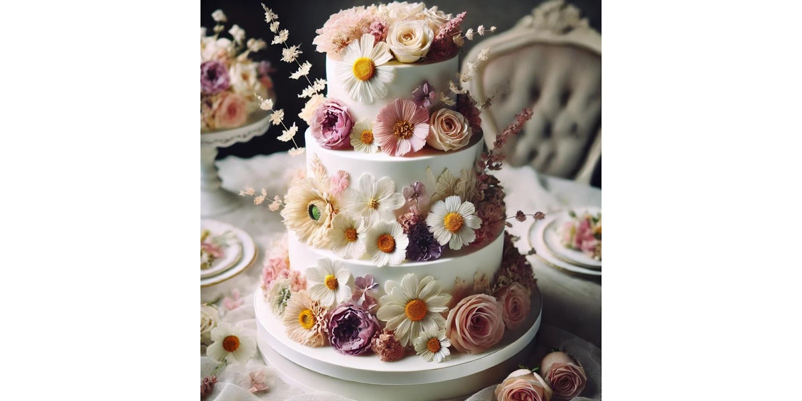 Pressed Fresh Flower Wedding Cake: Unique Decoration Using Real Flowers for a Feminine Touch