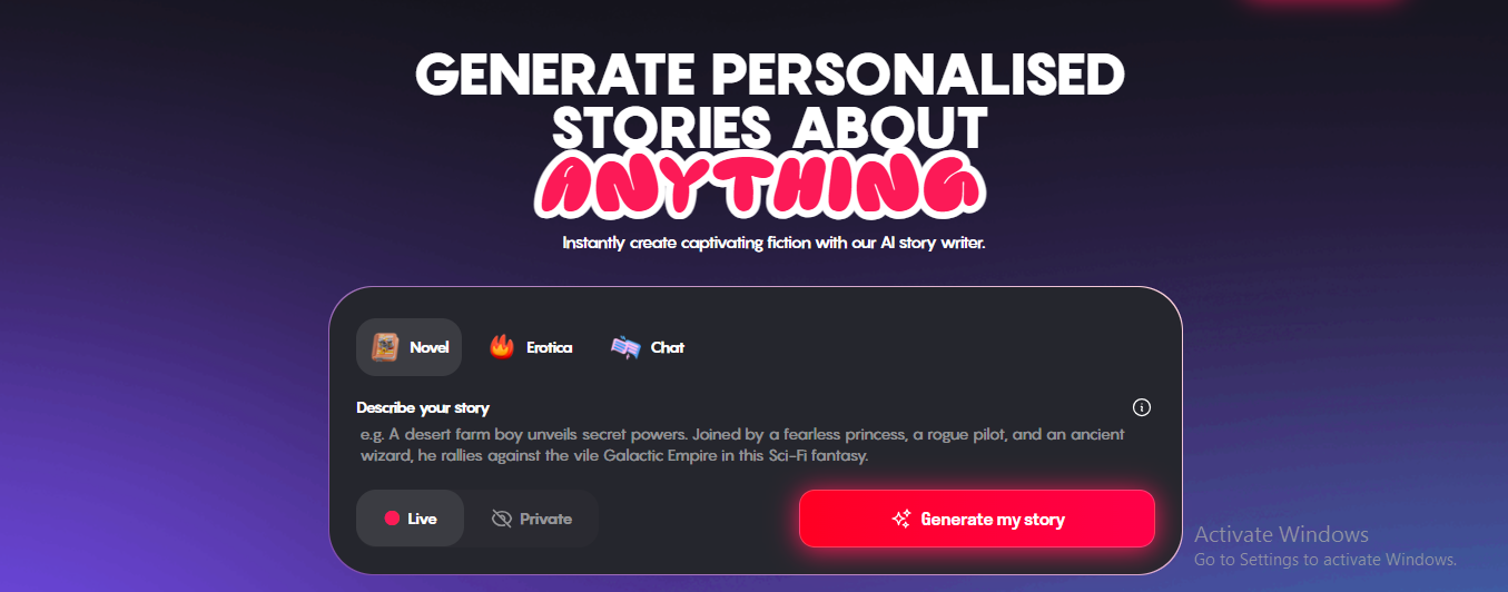Generate Personalised stories abot anything
