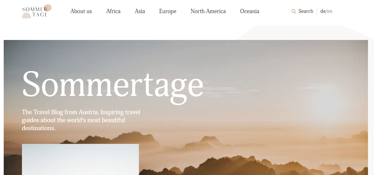 Homepage of Sommertage - an aesthetic blog