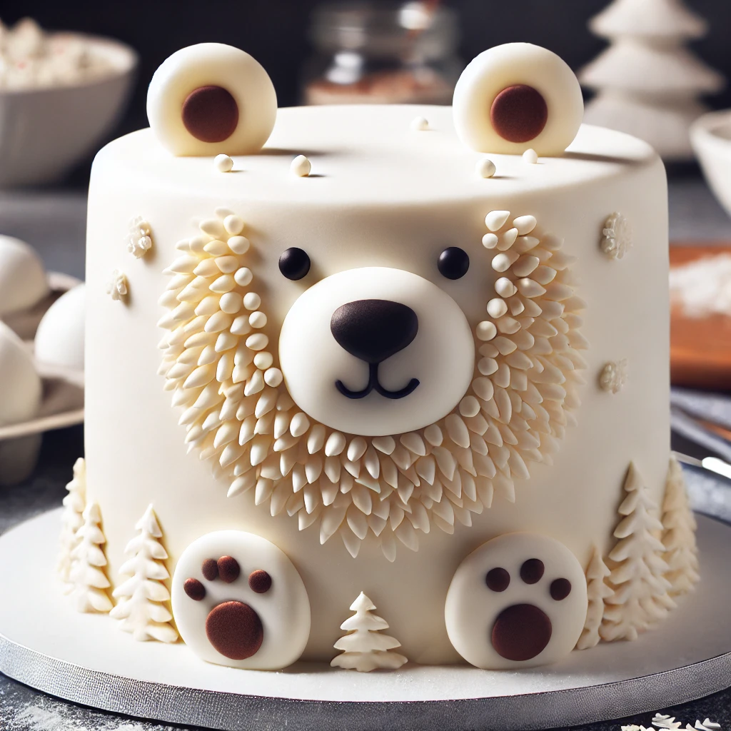 Polar Bear Cake with White Chocolate Shavings