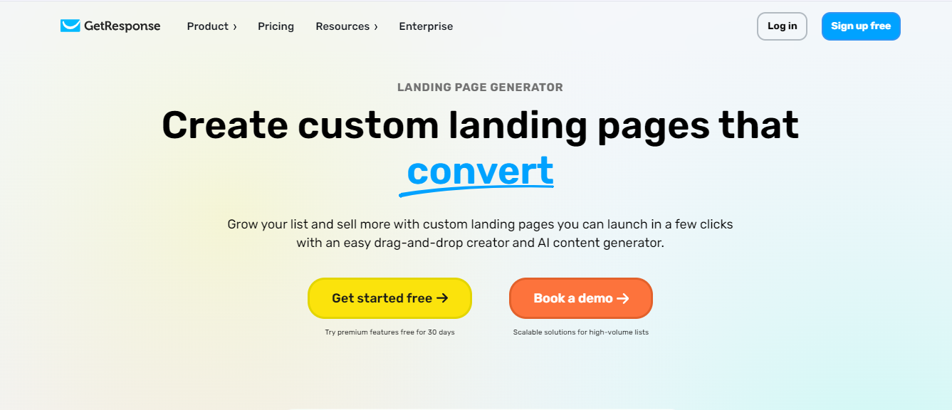 GetResponse Landing Page Creator