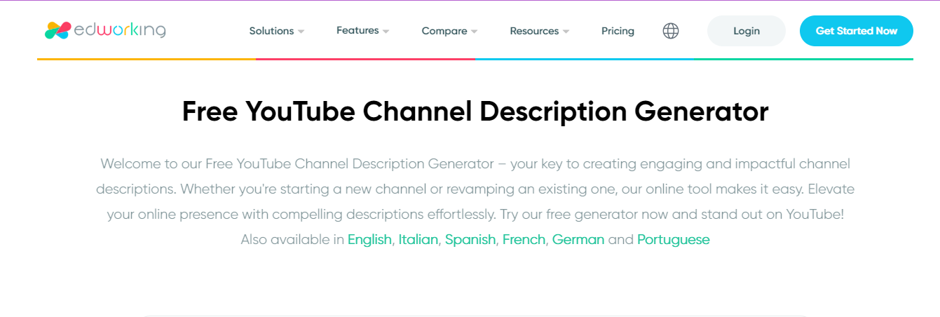 Edworking YouTube Channel Description Generator