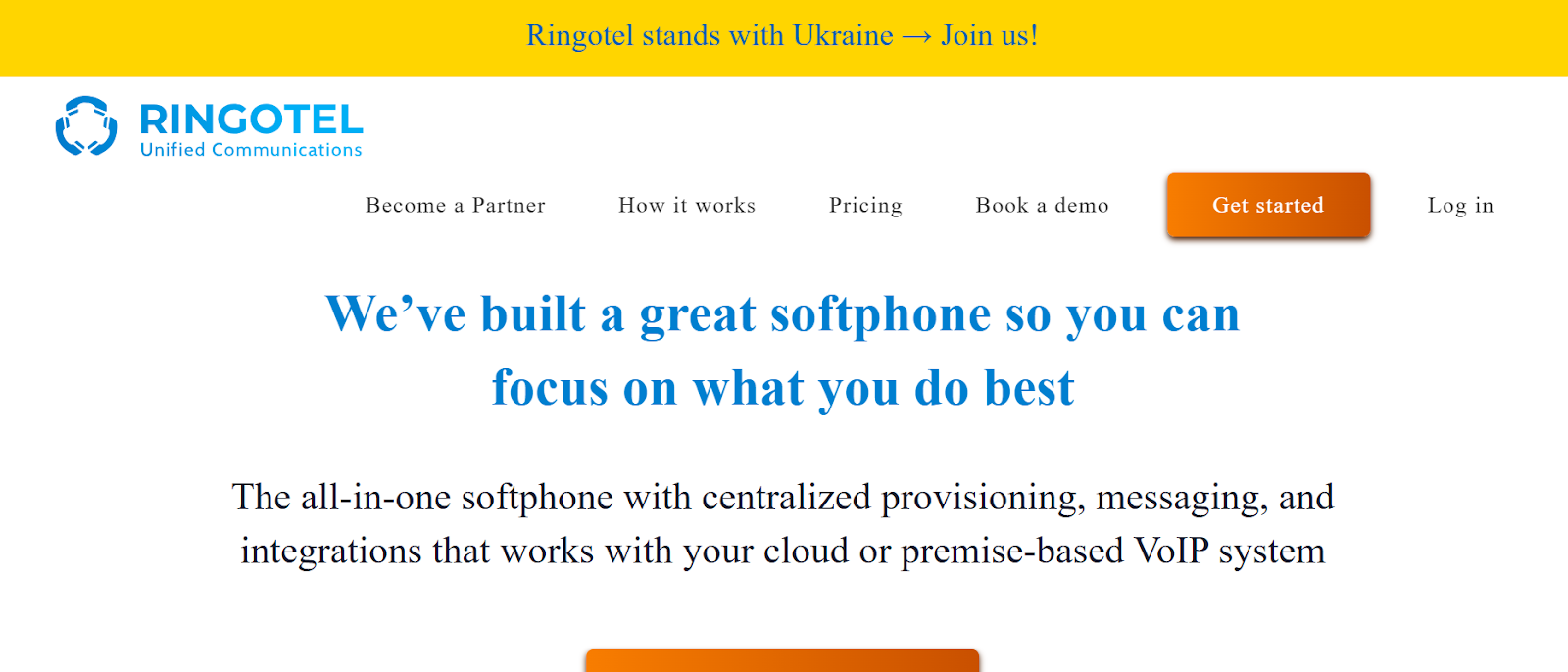 Ringotel website snapshot highlighting the services it offers.