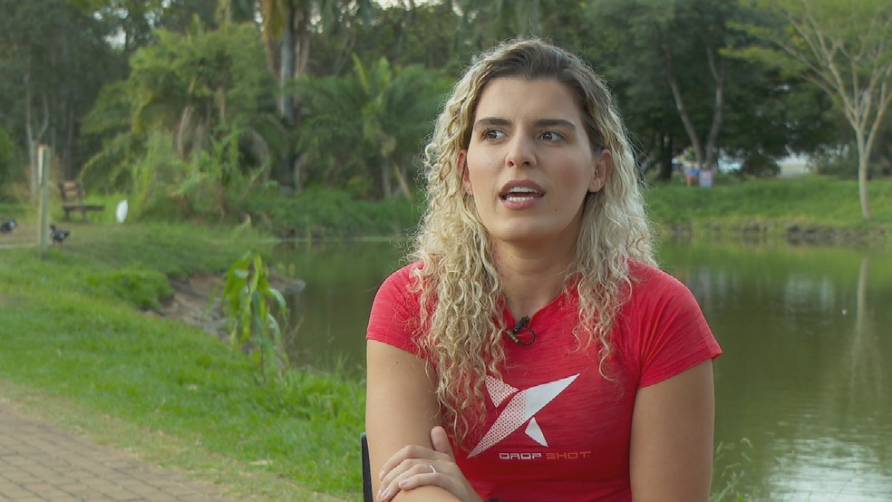 Thayn Costa, filha de Fernando,  atleta de beach tennis   Foto: Reproduo / TV Anhanguera